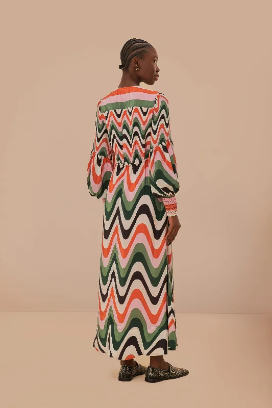 Multicolor Wave Gradient Maxi Dress