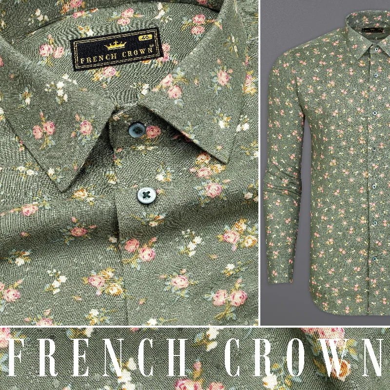 Concord Green with Chestnut Pink Ditsy Textured Tencel Shirt