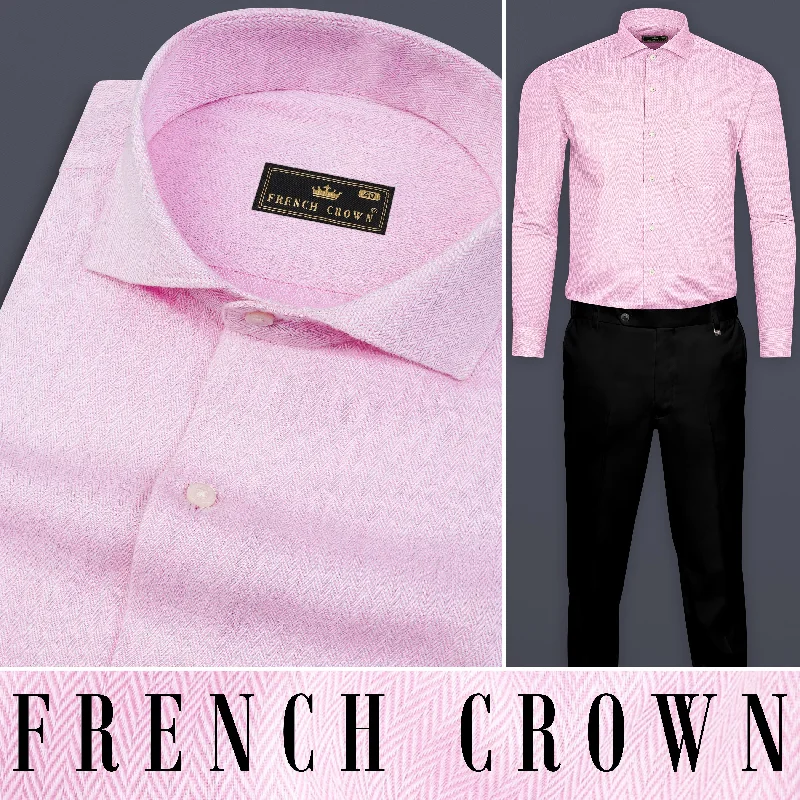 Pale Rose Pink Herringbone and Tencel rich Shirt