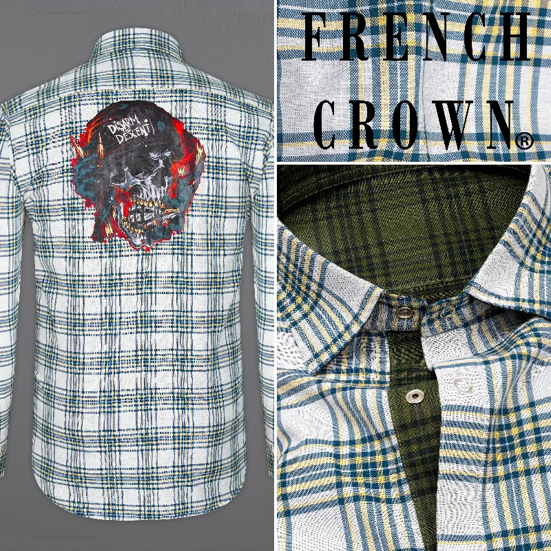 Pinocchio Gray Checkered with Multicolour Rubber Printed Design Royal Oxford Shirt